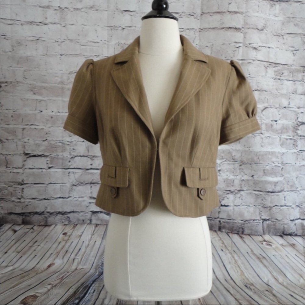 Ann Taylor Loft Brown Tan Stripe Crop Blazer Jacke